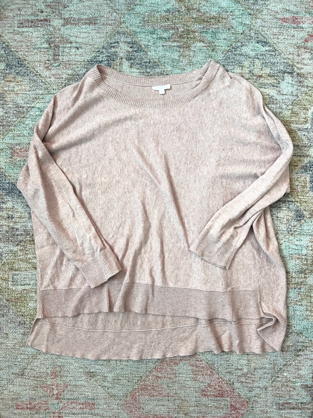 Eileen Fisher Dusty Rose Knit Crewneck Sweater High Low Large